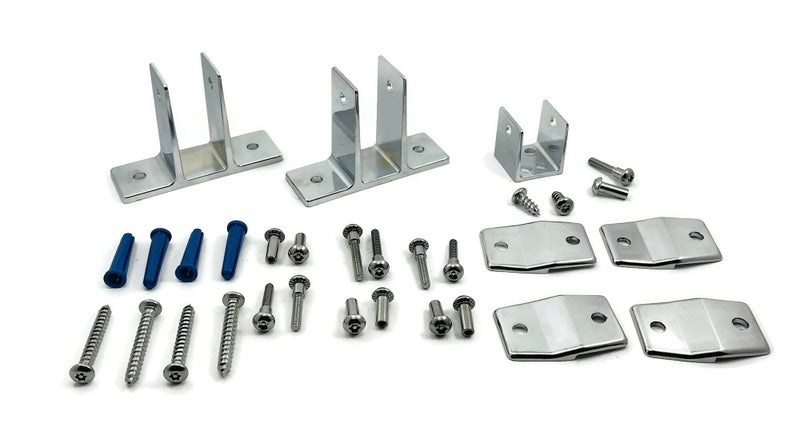 Harris Hardware Two Polished Chrome Die Cast Zamac Two Ear Brackets  4 Alcove Clips and 1 'U' Bracket for 1 in. Panels with Fasteners - Image 1